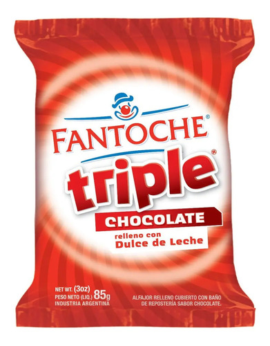 ALFAJOR FANTOCHE TRIPLE CHOCOLATE 85G  BOX X12