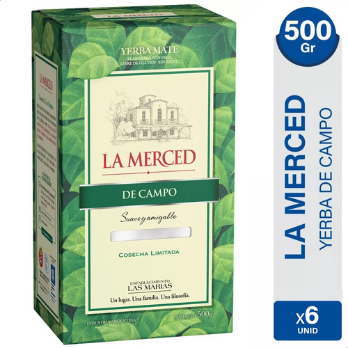 PACK X6 YERBA MATE LA MERCED DE CAMPO 500G