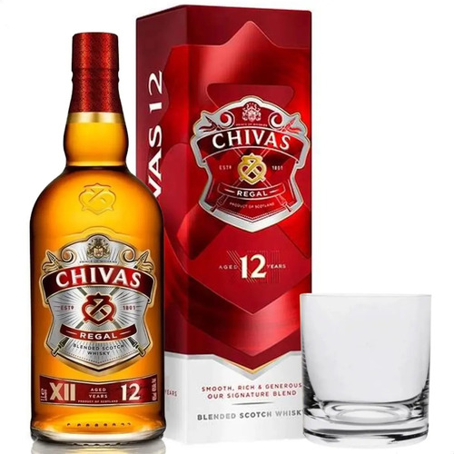 WHISKY CHIVAS REGAL 12 AÑOS 1 LITRO + 1 VASO CLASICO 350ML