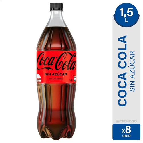 PACK X8 COCA COLA SIN AZUCAR BOTELLA 1,5 LITROS