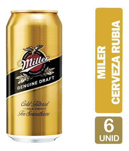 PACK X6 CERVEZA MILLER RUBIA LATA 473ML