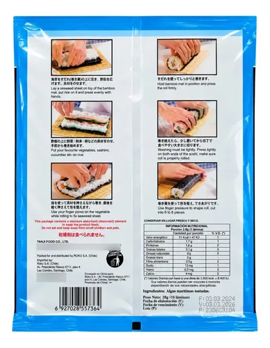 ALGAS PARA SUSHI YAKI NORI X10 LAMINAS 28G