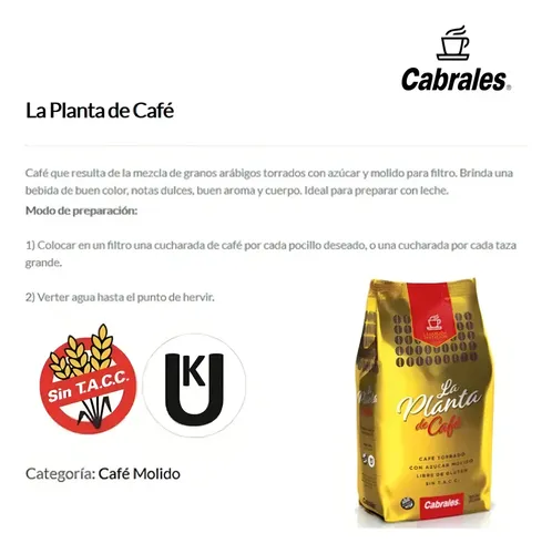 CAFE CABRALES LA PLANTA DE CAFE MOLIDO 250G