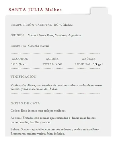 VINO SANTA JULIA MALBEC 375ML