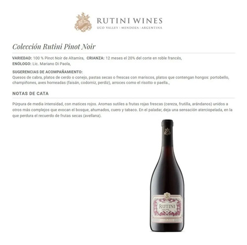 VINO RUTINI COLECCION PINOT NOIR 750ML