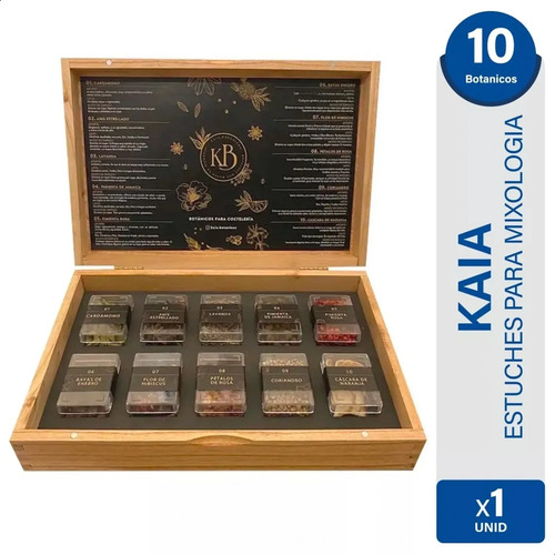 ESTUCHE MADERA MIXOLOGIA BOTANICA KAIA X10 BOTANICOS