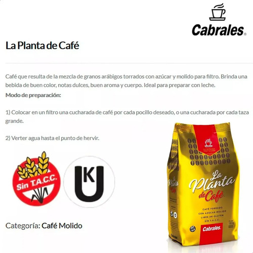 PACK X3 CAFE CABRALES LA PLANTA DE CAFE MOLIDO 1000G