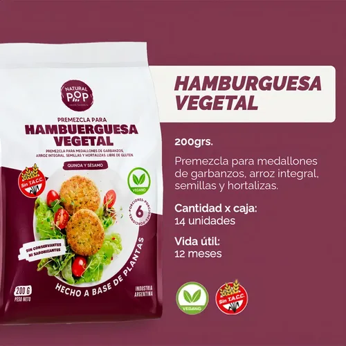 PREMEZCLA HAMBURGUESA NATURAL POP VEGETAL 210G