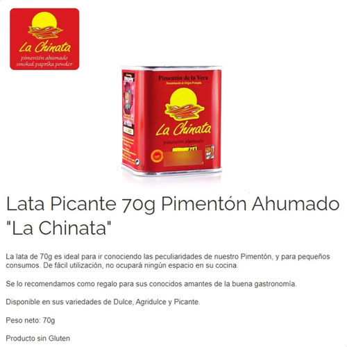 PIMENTON LA CHINATA AHUMADO PICANTE 70G