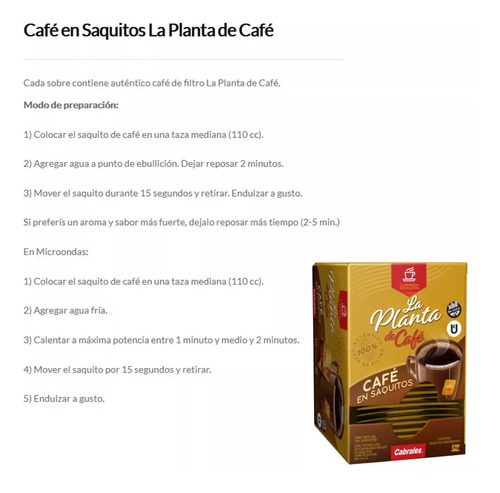 PACK X3 CAFE CABRALES EN SAQUITOS LA PLANTA DE CAFE X20 UNID