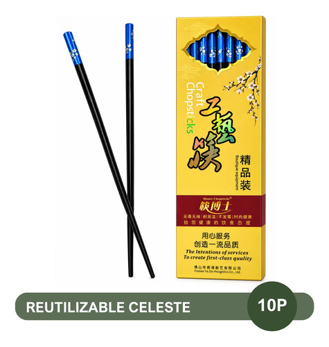 PALITOS PARA SUSHI REUTILIZABLES CELESTE 24CM X10 PARES - VILLARES