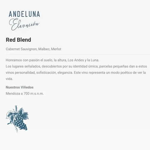 PACK X3 VINO ANDELUNA ELEVACION RED BLEND 750ML