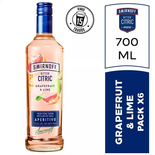 PACK X6 VODKA SMIRNOFF BITTER CITRIC GRAPEFRUIT & LIME 700ML