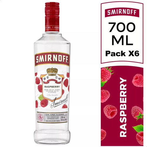 PACK X6 VODKA SMIRNOFF RASPBERRY 700ML