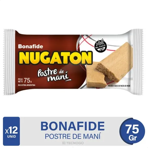 PACK X12 NUGATON BONAFIDE POSTRE DE MANI 75G
