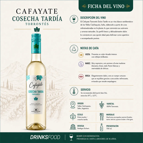 PACK X12 VINO CAFAYATE DULCE TARDIO TORRONTES 750ML - PERNOD
