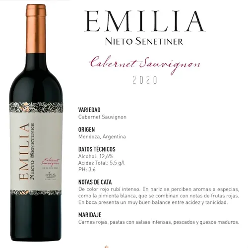 PACK X6 VINO EMILIA CABERNET SAUV 750 ML
