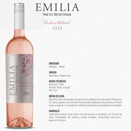 PACK X6 VINO EMILIA ROSADO MALBEC NIETO SENETINER 750ML