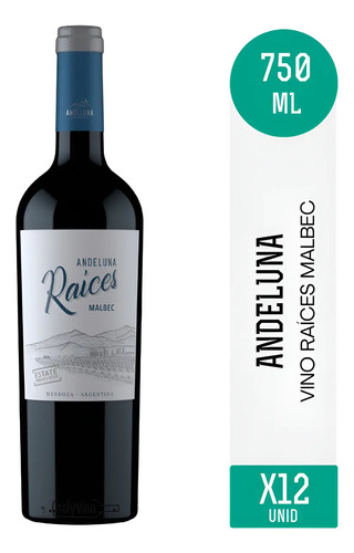 PACK X12 VINO ANDELUNA RAICES MALBEC 750ML