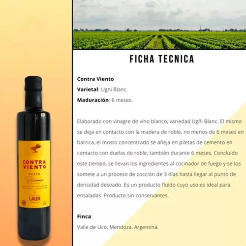 PACK X6 ACETO BALSAMICO LAUR CONTRAVIENTO VIDRIO 500ML