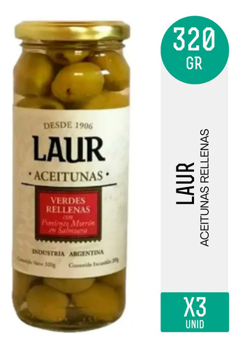 PACK X3 ACEITUNAS LAUR VERDES RELLENAS 320G