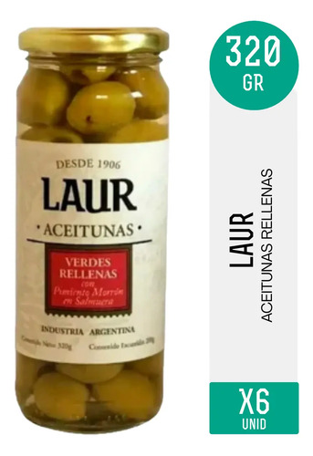 PACK X6 ACEITUNAS LAUR VERDES RELLENAS 320G