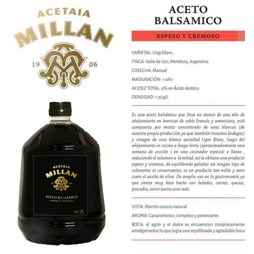 PACK X2 ACETO BALSAMICO LAUR MILLAN BIDON 2 LITROS