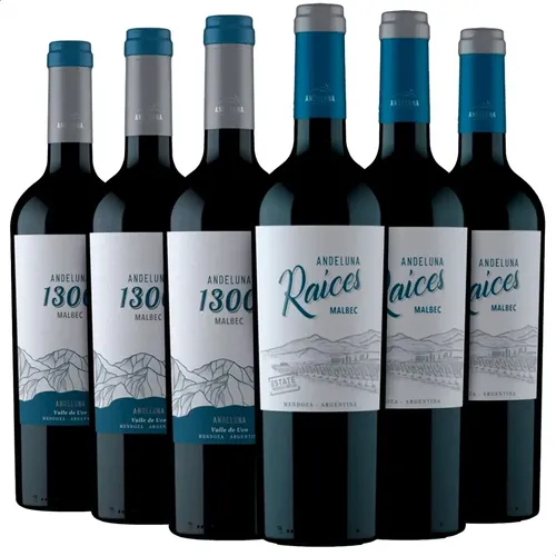 COMBO X6 ANDELUNA RAICES MALBEC + ANDELUNA 1300 MALBEC