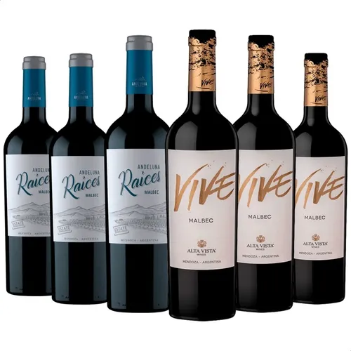 COMBO X6 ALTA VISTA VIVE MALBEC + ANDELUNA RAICES MALBEC