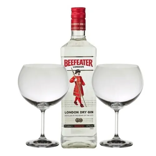 COMBO GIN BEEFEATER LONDON DRY 1L + 2 COPONES DE VIDRIO