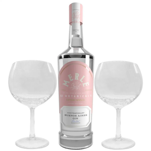 COMBO GIN MERLE 750 ML + 2 COPONES DE VIDRIO 600ML