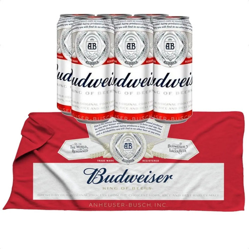 COMBO X6 CERVEZA BUDWEISER LATA 410 + LONA BUDWEISER TOALLA