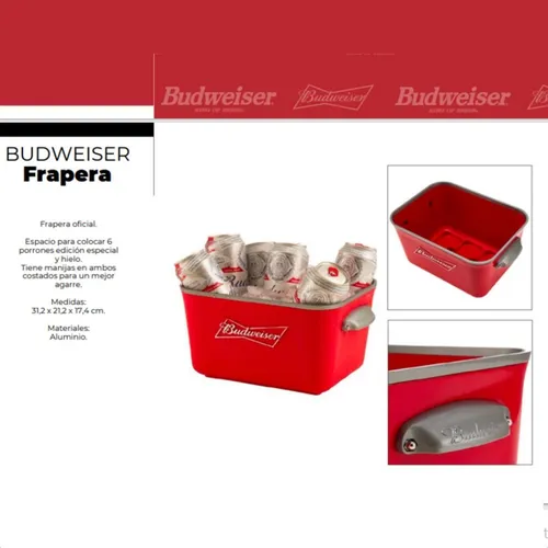 COMBO X6 CERVEZA BUDWEISER LATA 410ML + FRAPERA ALUMINIO