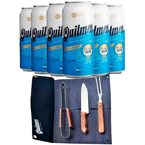 COMBO SET PARRILLERO QUILMES + SIX PACK LATA 473ML
