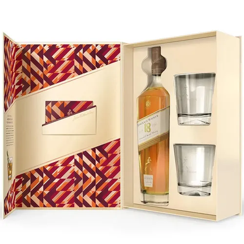 WHISKY JOHNNIE WALKER 18 AÑOS ESTUCHE 2 VASOS