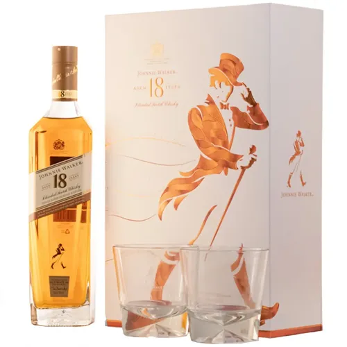 WHISKY JOHNNIE WALKER 18 AÑOS ESTUCHE 2 VASOS