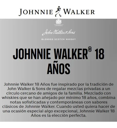 WHISKY JOHNNIE WALKER 18 AÑOS ESTUCHE 2 VASOS