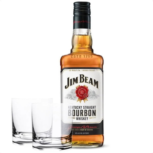 COMBO WHISKY JIM BEAM WHITE 375ML + 2 VASOS CLASICOS