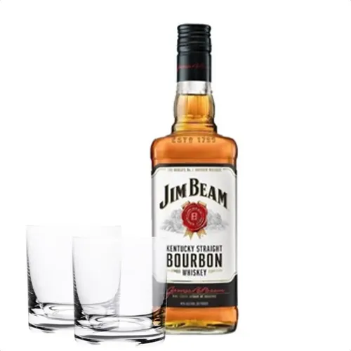 COMBO WHISKY JIM BEAM WHITE 750ML + 2 VASOS CLASICOS