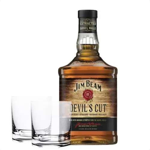 COMBO JIM BEAM DEVILS CUT WHISKY 750 ML + 2 VASOS CLASICOS