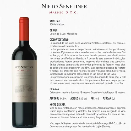 PACK X6 VINO NIETO SENETINER MALBEC D.O.C. 750ML