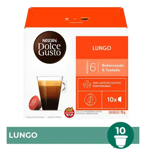PACK X6 CAPSULAS CAFE DOLCE GUSTO LUNGO NESCAFE 10CAP