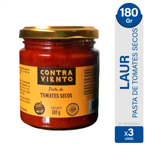 PACK X3 PASTA DE TOMATES SECOS CONTRA VIENTO LAUR 180G