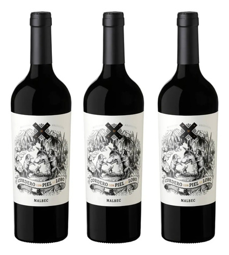 PACK X3 VINO CORDERO CON PIEL DE LOBO MALBEC 750ML