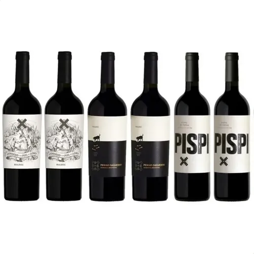 COMBO X6 VINO CORDERO MALBEC 750ML + PERRO 750ML + PISPI - MOSQUITA MUERTA