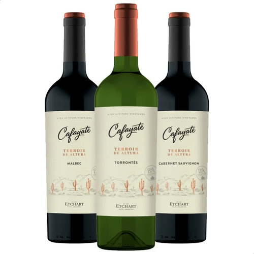 COMBO X3 VINO CAFAYATE TERROIR TORRONTE + MALBEC + CABERNET SAUV