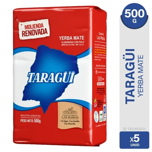 PACK X5 YERBA MATE TARAGUI CON PALO 500G