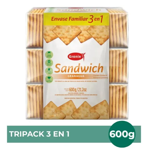 PACK X6 GALLETITAS GRANIX SANDWICH GRANAGUA 3EN1 600G