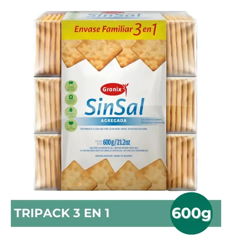 PACK X6 GALLETITAS GRANIX DE AGUA SIN SAL 3EN1 600G