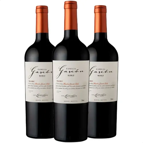PACK X3 VINO FAMILIA GASCON ROBLE MALBEC 750ML